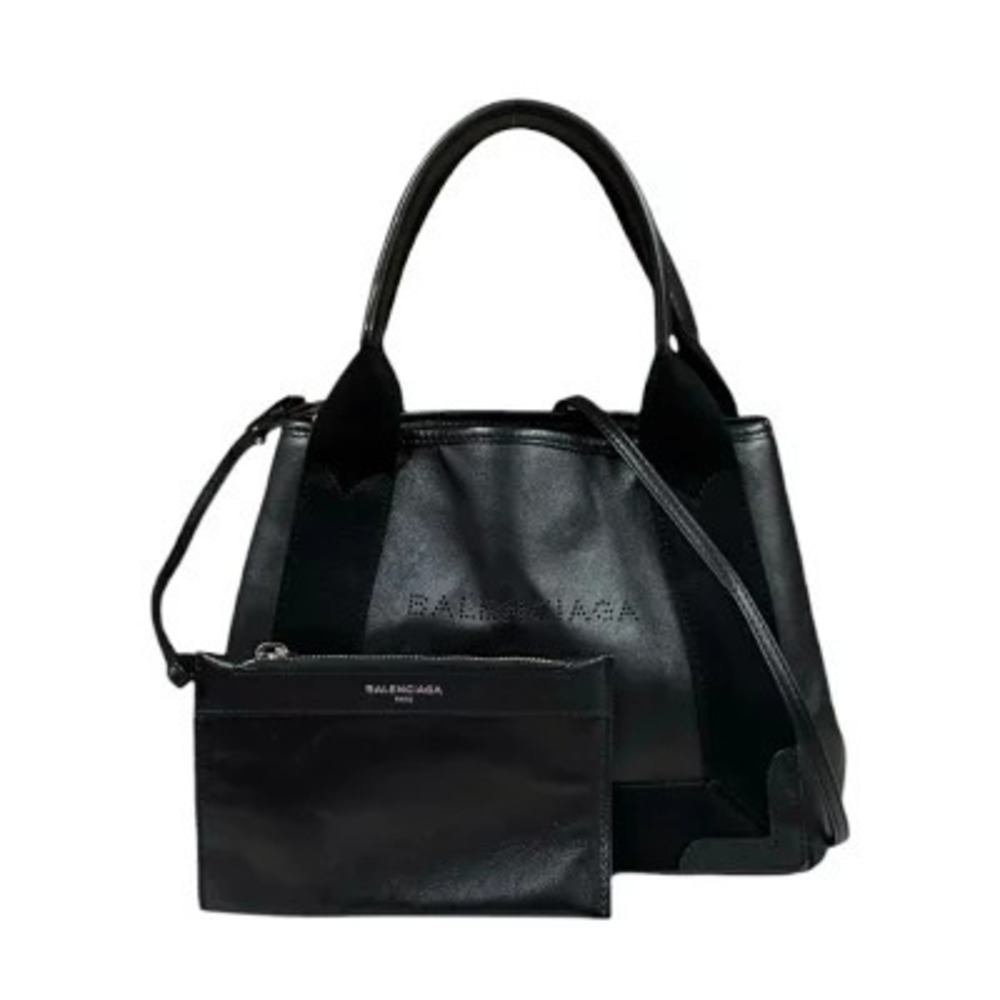 Balenciaga Navy Blue Cabas Shoulder Bag Leather Black